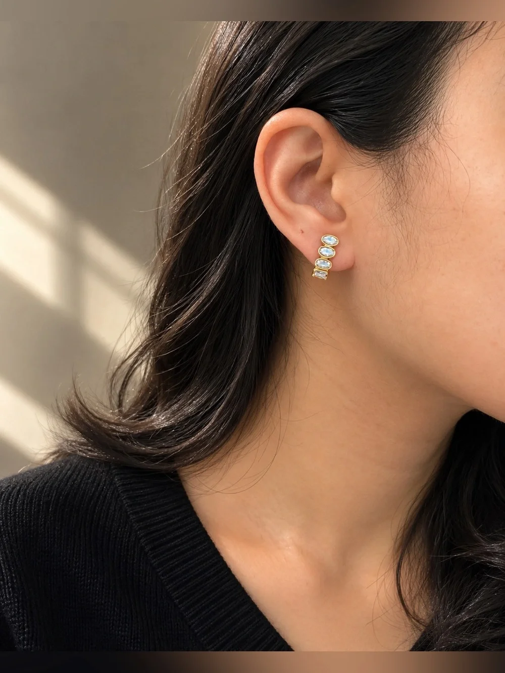 18K Gold PVD Clear Oval Stone Huggie Earrings